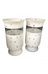 Home Decor | Moon & Stars Decorated Large Scale Frosted Glass Hurricane Shades - A Pair - HU74200