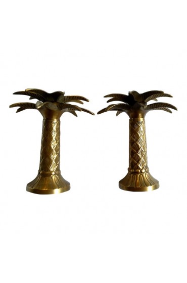 Home Decor | Regency Brass Palm Tree Candleholders- a Pair - GS92658