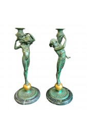 Home Decor | Sprites with Amphorae' by Edward McCartan (1879-1947 USA) Bronze Sculptures Circa 1920s - a Pair - TX01799