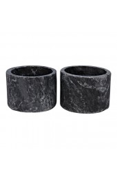 Home Decor | Syma Decorative Candle Holder in Black Marble - Set of 2 - YW32369