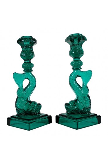 Home Decor | Vintage 1970s Imperial Glass Dolphin Form Candle Holders, Met Museum of Art - a Pair - QB46879