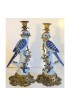 Home Decor | Vintage Blue and White Porcelain Parrot Candlesticks - a Pair - SE05900