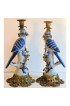 Home Decor | Vintage Blue and White Porcelain Parrot Candlesticks - a Pair - SE05900