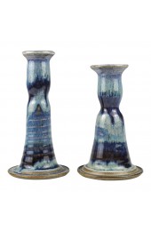 Home Decor | Vintage Handmade Blue American Ceramic Candlesticks- a Pair - LG11142
