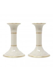 Home Decor | Vintage Lenox Fruits of Life Ivory Porcelain and Gold Candlesticks - a Pair - IQ70164
