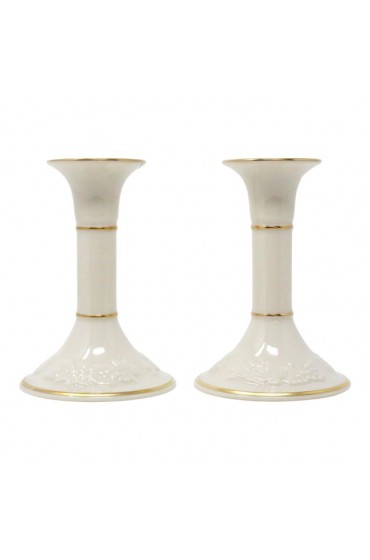 Home Decor | Vintage Lenox Fruits of Life Ivory Porcelain and Gold Candlesticks - a Pair - IQ70164