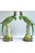 Home Decor | Vintage Porcelain & Bronze Chartreuse Parrot Candle Holders - a Pair - AN66921