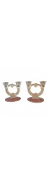 Home Decor | Vintage Pressed Glass and Etched Fostoria Double Candlestick Holders- a Pair - SB99024