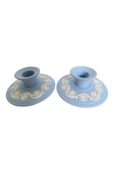 Home Decor | Wedgwood Jasperware Bisque Vintage Candleholders, Made in England - a Pair - GZ14148